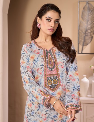 "Nesma" Daily Jalabiya Soft Feel Fabric with Delicate Embroidery.