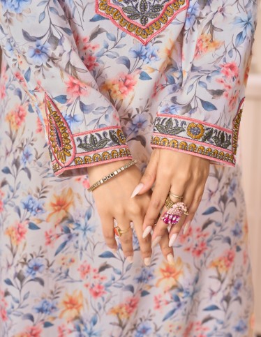 "Nesma" Daily Jalabiya Soft Feel Fabric with Delicate Embroidery.
