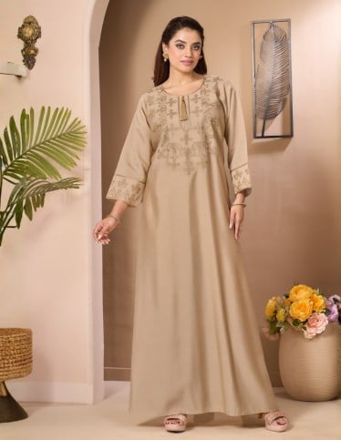 "Al-Reem" Reception Gown Silk Crepe Style with Royal Aari Embroidery.