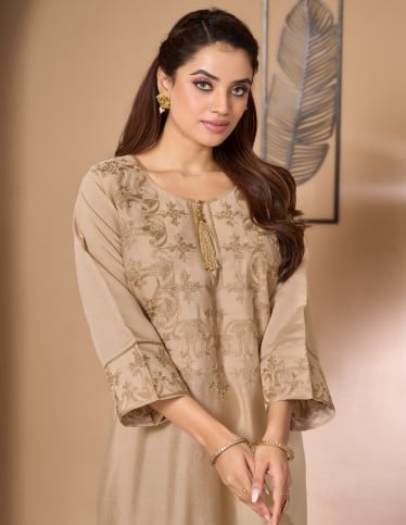 "Al-Reem" Reception Gown Silk Crepe Style with Royal Aari Embroidery.