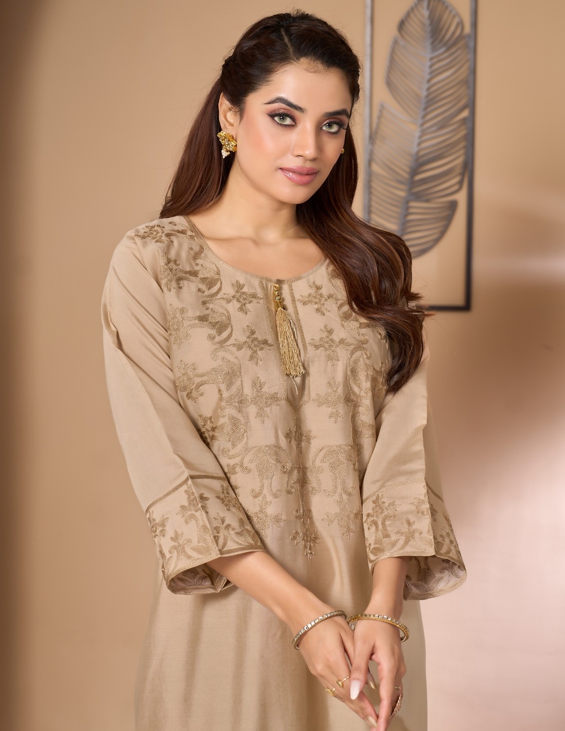 "Al-Reem" Reception Gown Silk Crepe Style with Royal Aari Embroidery.