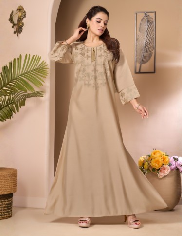 "Al-Reem" Reception Gown Silk Crepe Style with Royal Aari Embroidery.