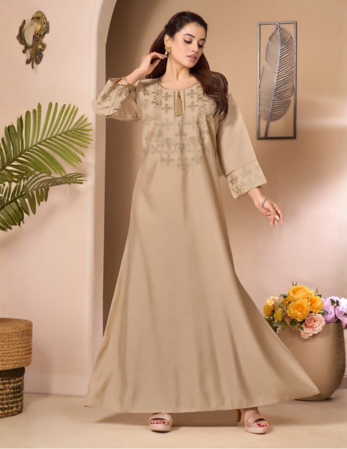 "Al-Reem" Reception Gown Silk Crepe Style with Royal Aari Embroidery.