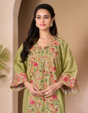 "Emerald" Reception Gown with Full Front & Back Kashmiri Embroidery.