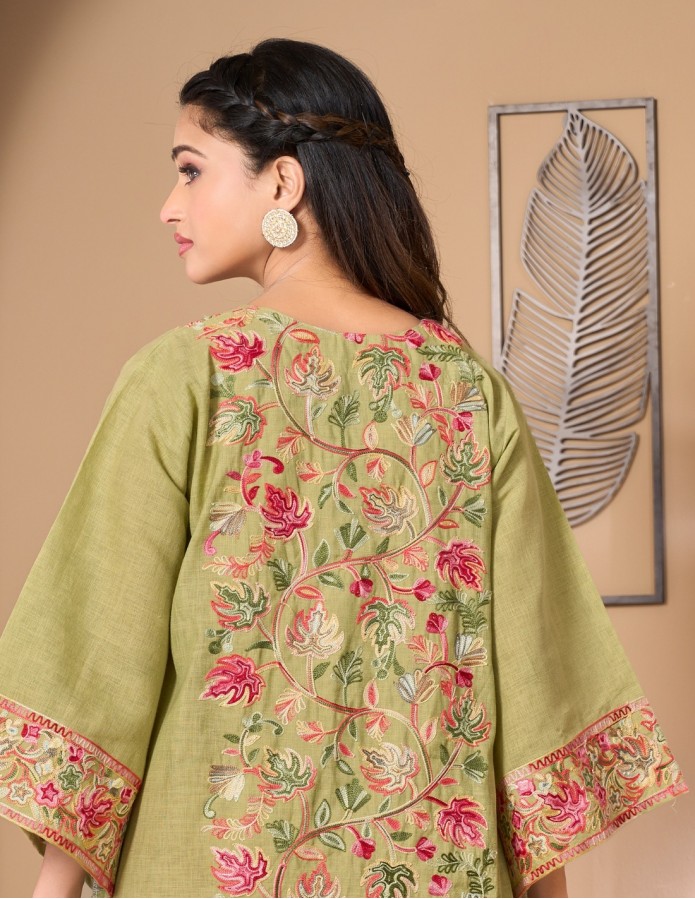 "Emerald" Reception Gown with Full Front & Back Kashmiri Embroidery.