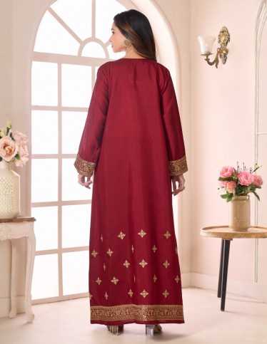 "Sultana" Reception Gown – Deep Oudi with Soft Aari, Qasab & Sequin Embroidery.