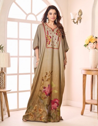 "Vibrant Aura" Daily Jalabiya – Butterfly Cut with Digital Print & Chest Embroidery.