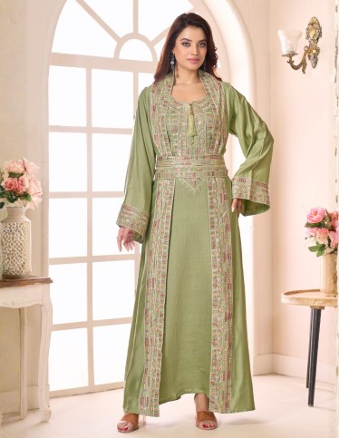 "Layali" Evening Gown – Two-Piece Style with Belt & Luxe Embroidery.