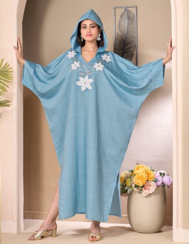 "Jewel" Moroccan Reception Gown – Sky Blue with Hand-Embroidered Bodice.