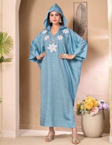 "Jewel" Moroccan Reception Gown – Sky Blue with Hand-Embroidered Bodice.