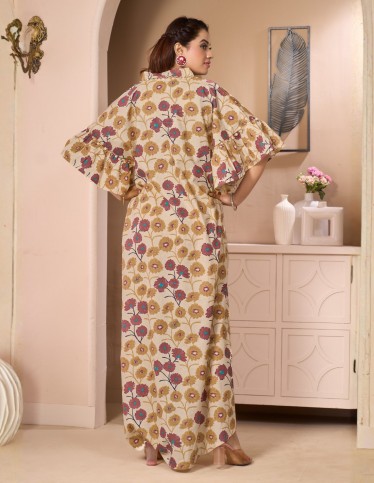 Rawda Floral Bohemian Jalabiya with Wide Ruffle Sleeves