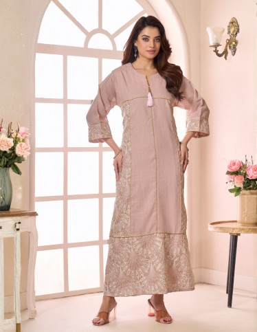 "Rose" Dusty Pink Jalabiya with Golden Fan Embroidery