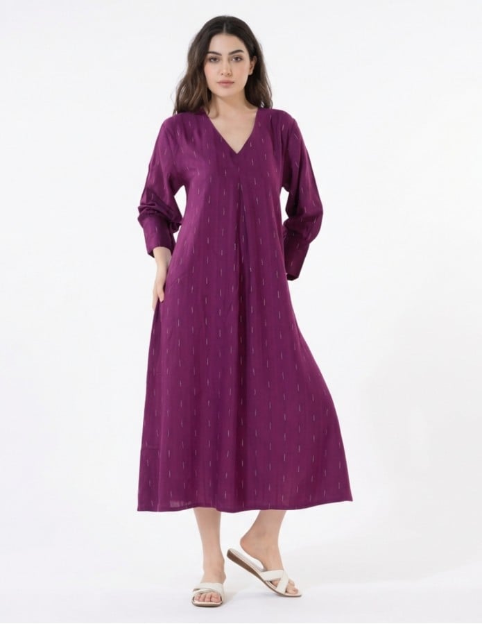 V-Neck Purple Long Sleeve Loungewear Gown