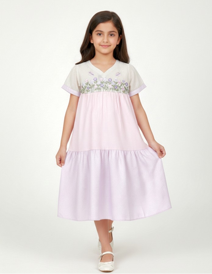 "Floral Breeze" Girls' Jalabiya in Pastel Gradient Design