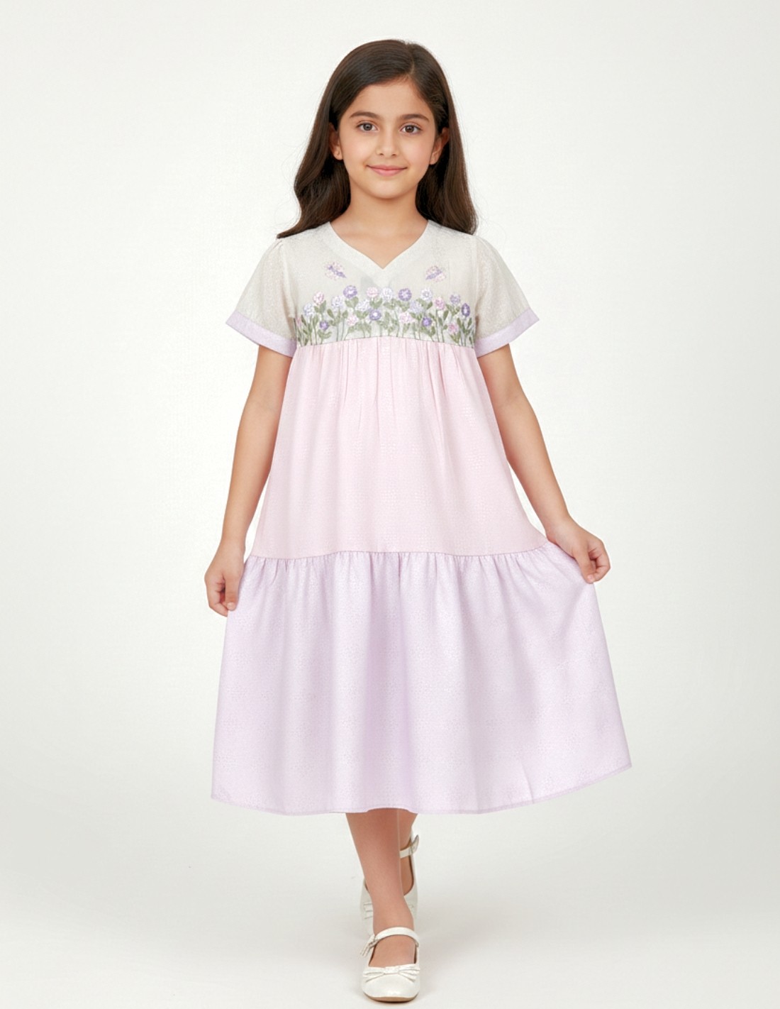 "Floral Breeze" Girls' Jalabiya in Pastel Gradient Design