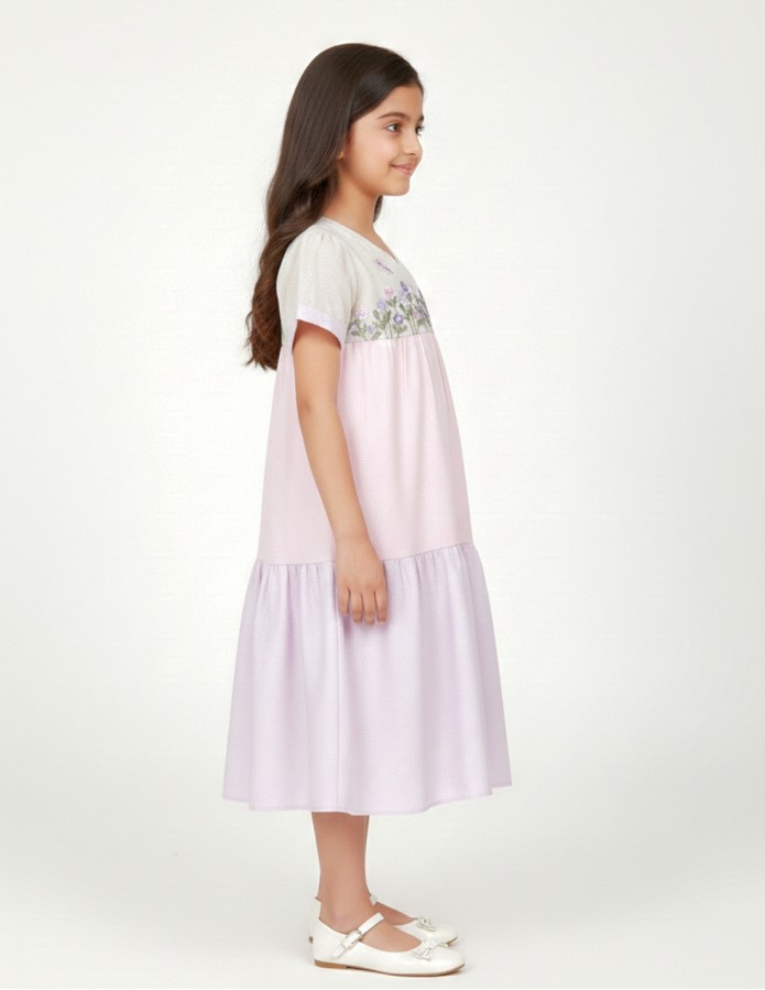 "Floral Breeze" Girls' Jalabiya in Pastel Gradient Design