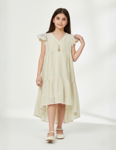 "Tala" Cream Striped Jalabiya with Butterfly Sleeves