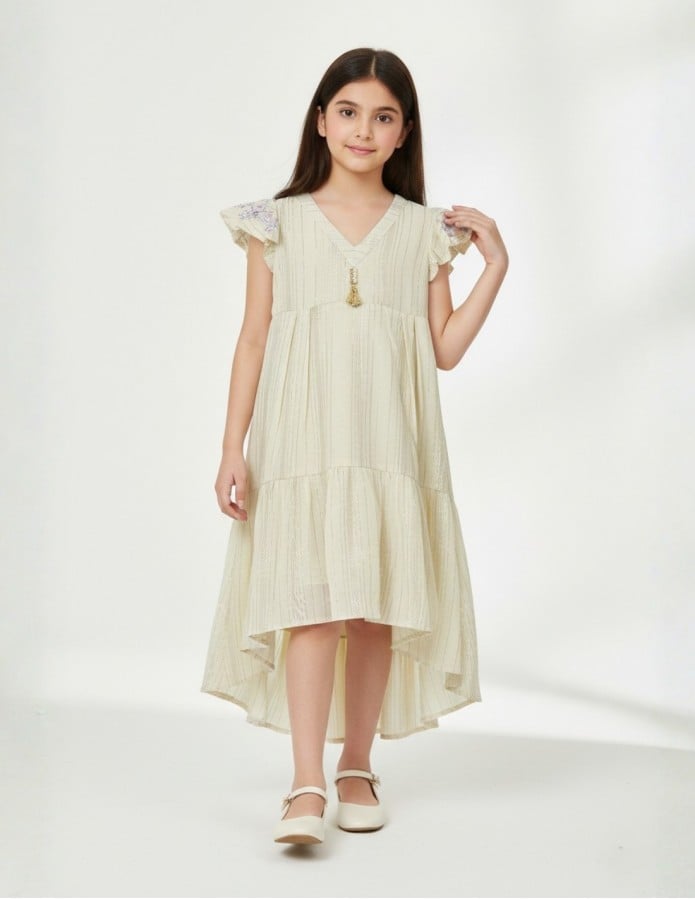 "Tala" Cream Striped Jalabiya with Butterfly Sleeves