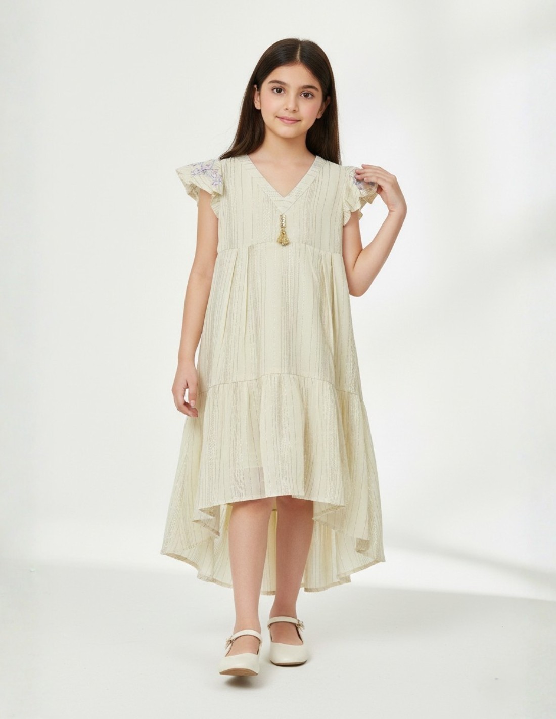 "Tala" Cream Striped Jalabiya with Butterfly Sleeves