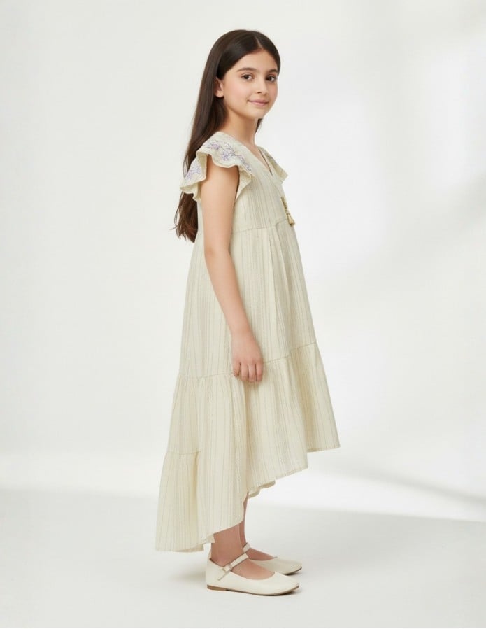 "Tala" Cream Striped Jalabiya with Butterfly Sleeves
