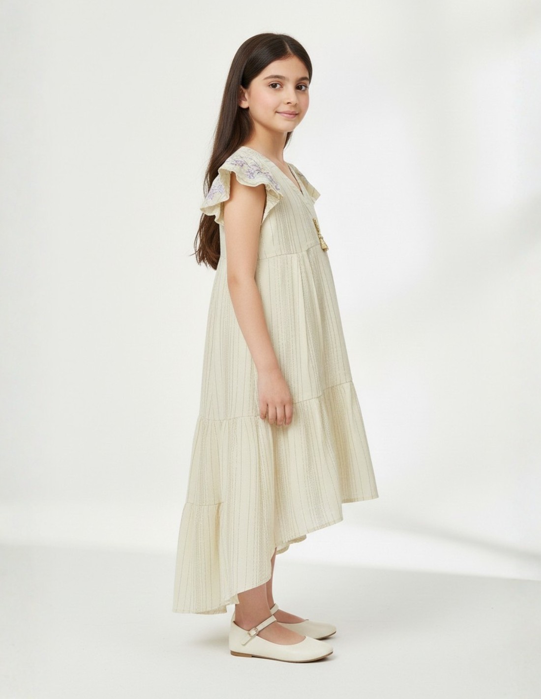 "Tala" Cream Striped Jalabiya with Butterfly Sleeves