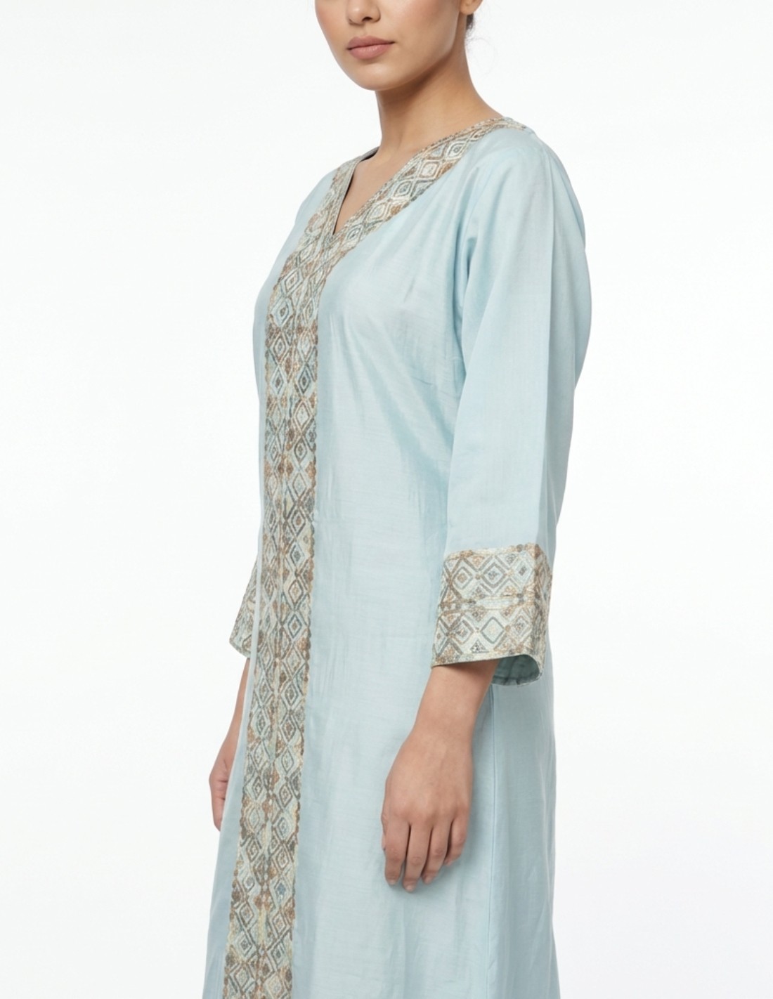 "Sadeem" Sky Blue Jalabiya with Classic Geometric Embroidery