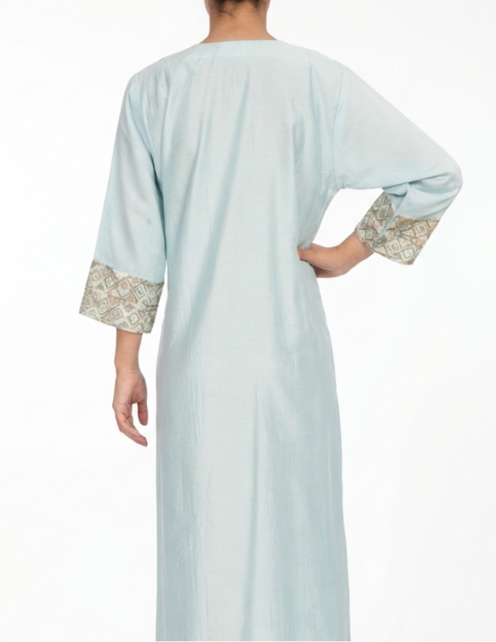 "Sadeem" Sky Blue Jalabiya with Classic Geometric Embroidery