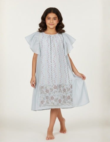 Girls' "Princess" Celestial Blue Jalabiya with Butterfly Sleeves.