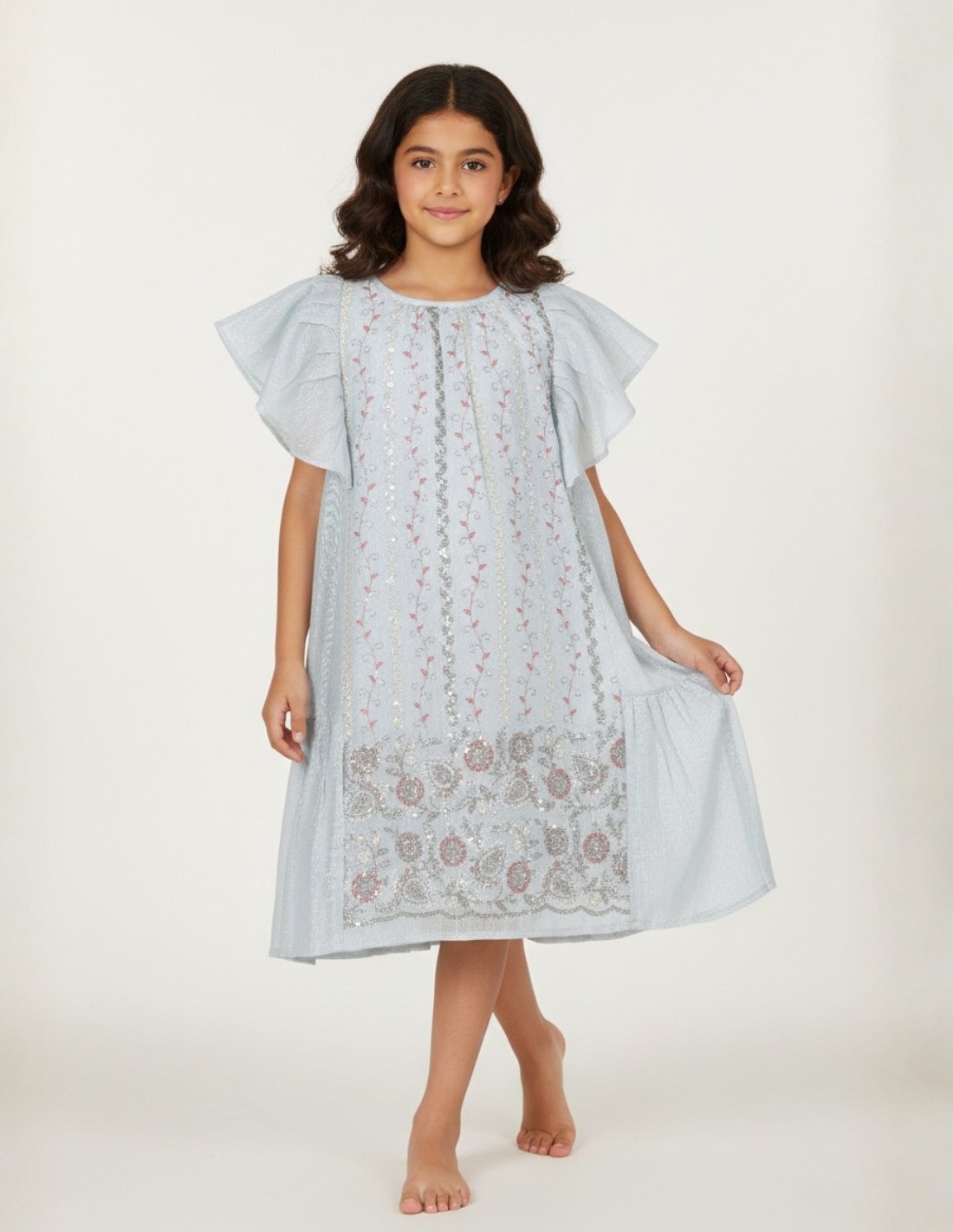 Girls' "Princess" Celestial Blue Jalabiya with Butterfly Sleeves.