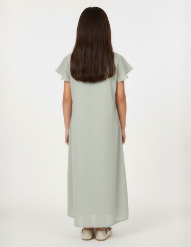 "Nesma" Modern Sage Green Jalabiya with Floral Embroidery.