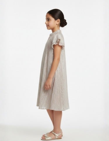 Shimmering Silver Patterned Jalabiya with Ruffle Sleeves