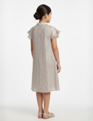 Shimmering Silver Patterned Jalabiya with Ruffle Sleeves