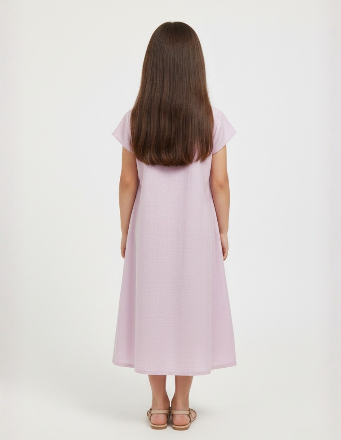 Girls' Elegant Lavender Jalabiya with Geometric Embroidery and Tassel Detail
