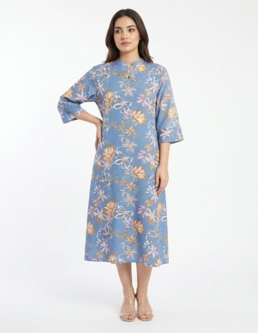 Sky Blue Soft Floral Print Jalabiya