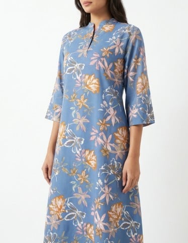 Sky Blue Soft Floral Print Jalabiya