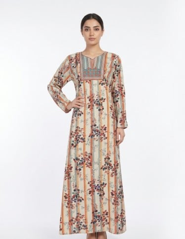 "Layan" Striped Autumnal Print Jalabiya