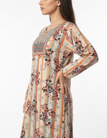 "Layan" Striped Autumnal Print Jalabiya