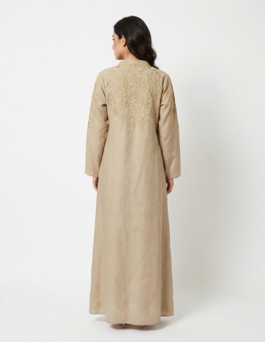 Elegant Beige Casual Jalabiya with Golden Star Embroidery