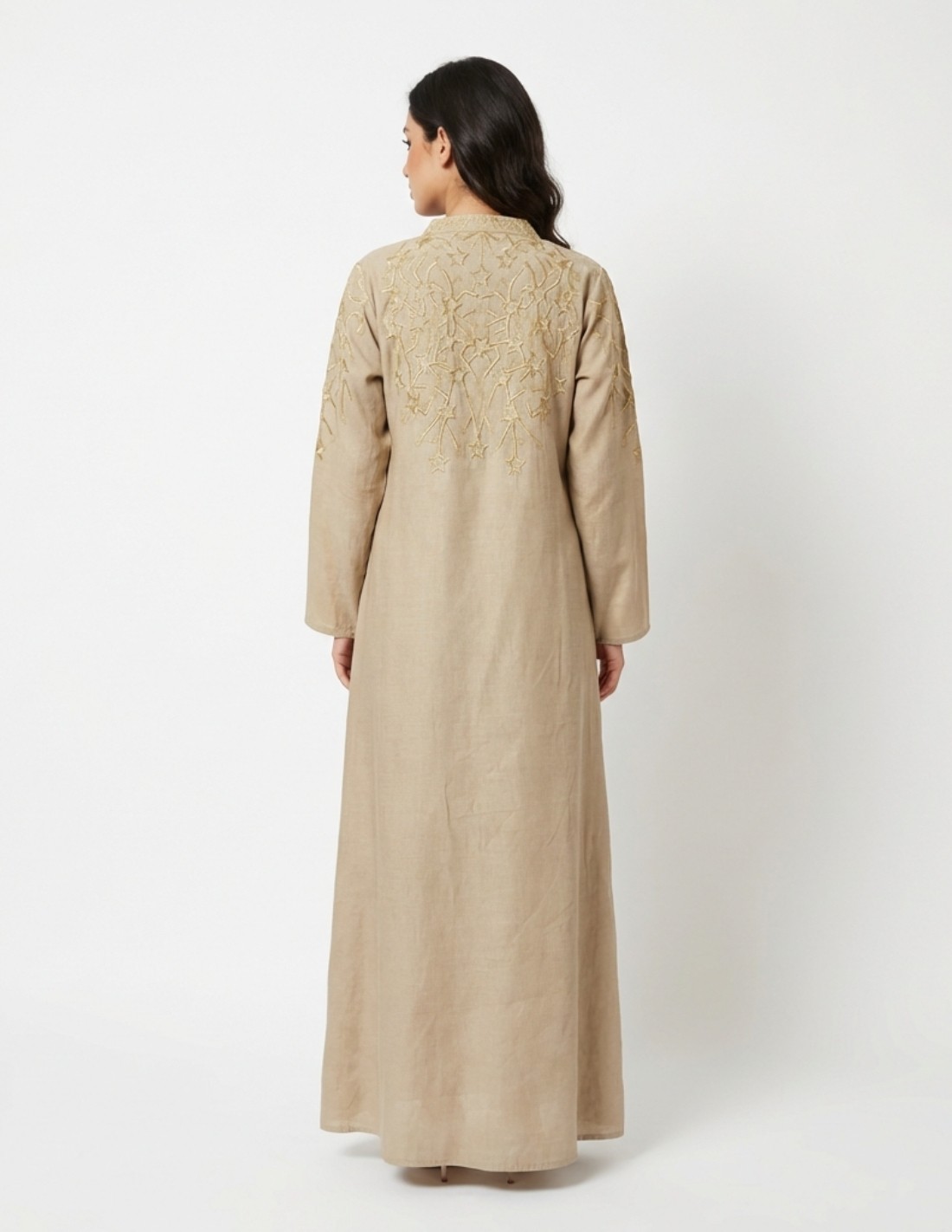 Elegant Beige Casual Jalabiya with Golden Star Embroidery