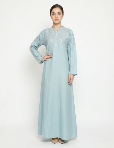 Sama Jalabiya with Elegant Silver Embroidery