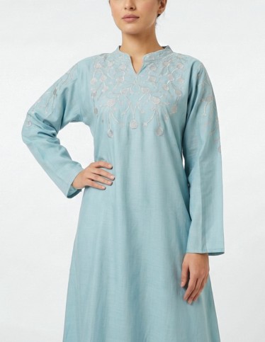 Sama Jalabiya with Elegant Silver Embroidery