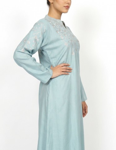 Sama Jalabiya with Elegant Silver Embroidery