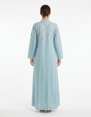 Sama Jalabiya with Elegant Silver Embroidery