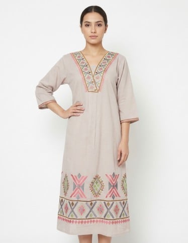 Jalabiya with Geometric Heritage Embroidery