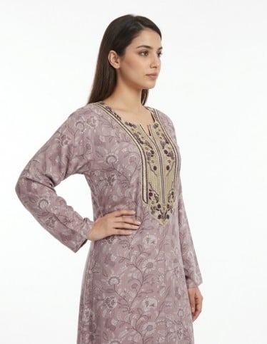 "Soft Orchid" Floral Jalabiya with Elegant Chest Embroidery