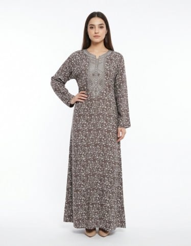 Grey Jalabiya with Intricate Breastplate Embroidery