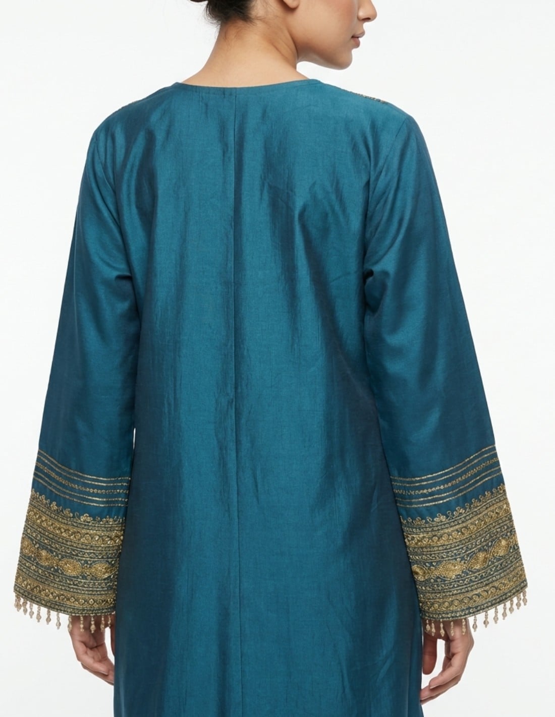 Elegant Petrol Blue Jalabiya with Royal Gold Embroidery