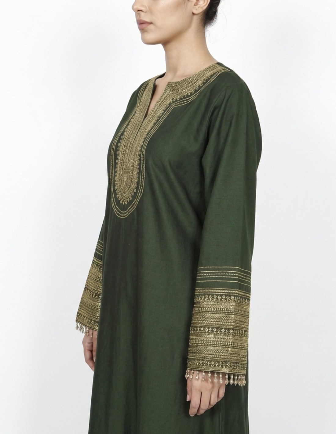 Royal Green Occasion Jalabiya with Golden Embroidery