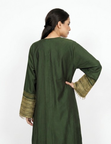 Royal Green Occasion Jalabiya with Golden Embroidery