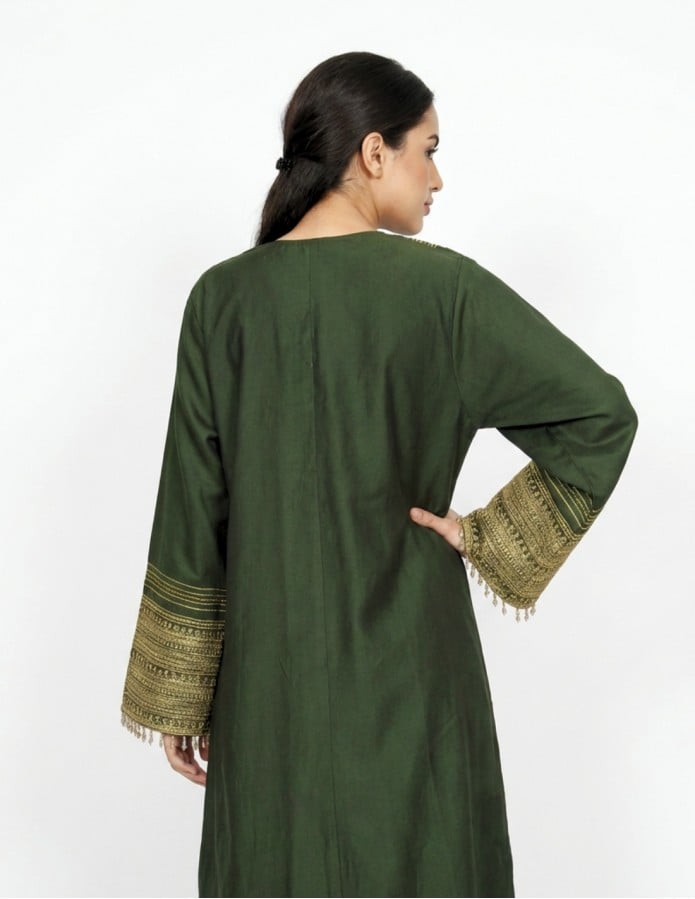 Royal Green Occasion Jalabiya with Golden Embroidery